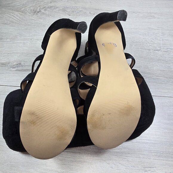 Steve Madden Strappy Platform Shoes Sz 8 Black Suede Ultra High Heels Stiletto - Picture 7 of 8